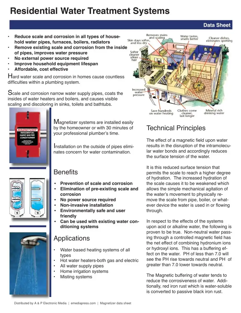 Residential Water Treatment data sheet